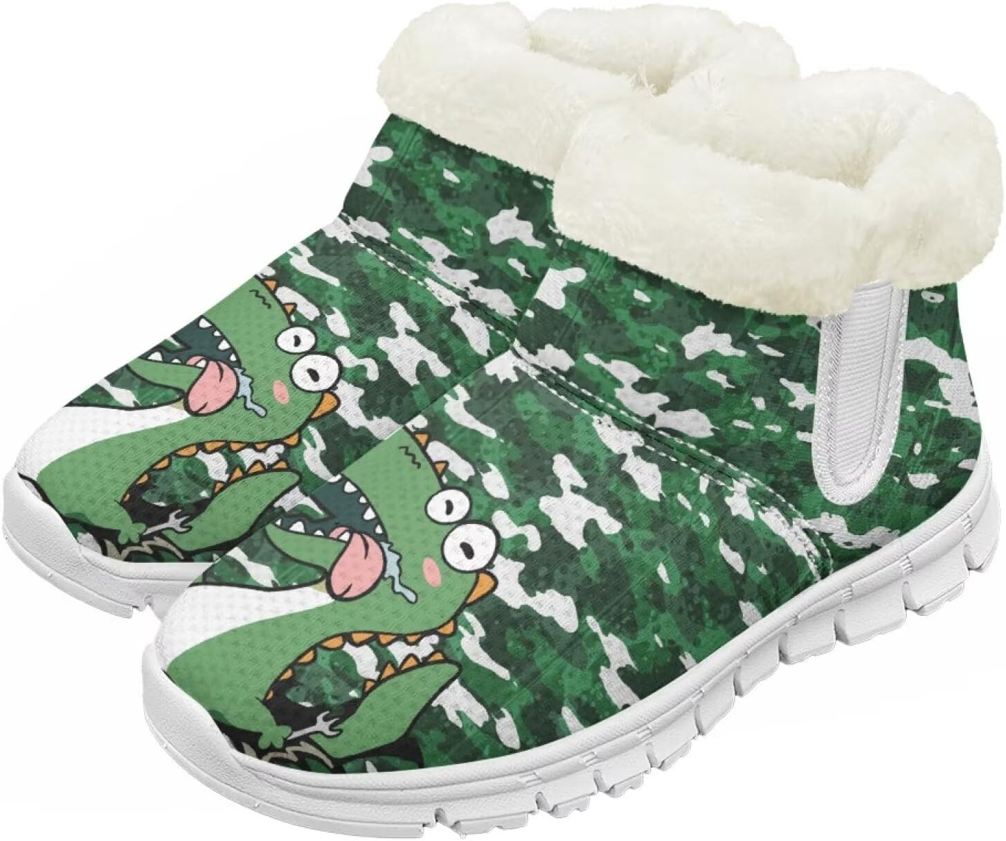 

Детские зимние сапоги для девочек, водонепроницаемые, противоскользящие, для холодной погоды, с искусственным мехом, походные ботинки Goronwyfloyd, Green Camo Dinosaur