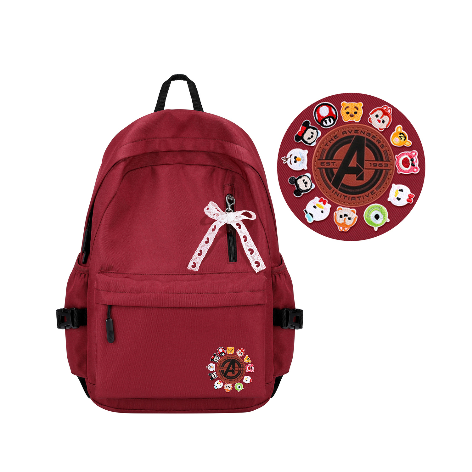 

Disney Микки Полиэстеровый Рюкзак Обычный Унисекс Красный, DIY Backpack Burgundy (with Doll Sticker and Butterfly Charm)
