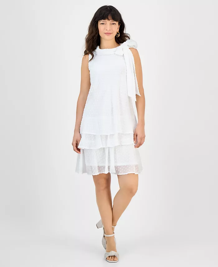 

Женское платье без рукавов с бантом и ярусами Robbie Bee, белый