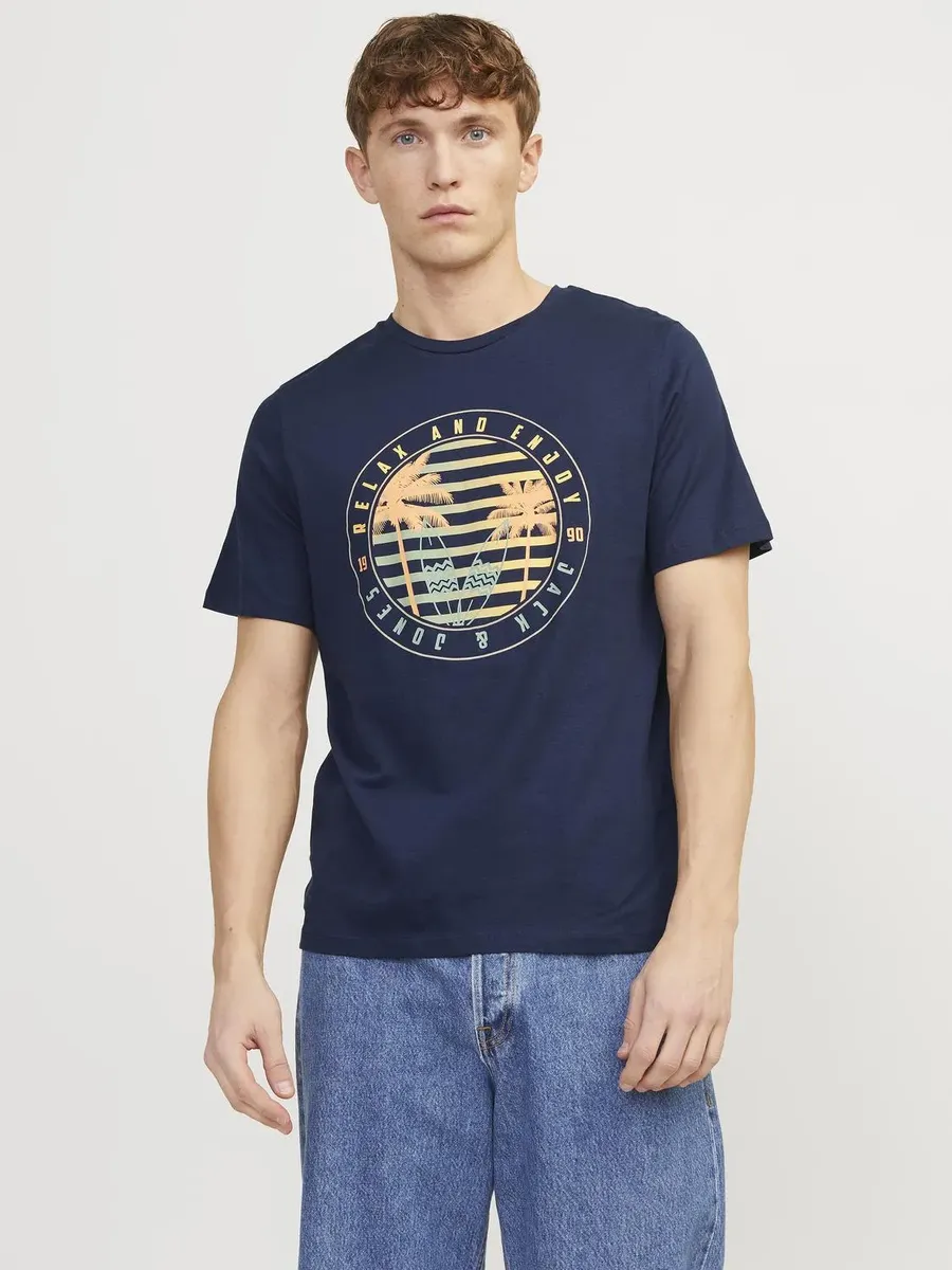 

Рубашка с короткими рукавами Jack & Jones "JJSUMMER VIBE TEE SS CREW NECK LN", синий