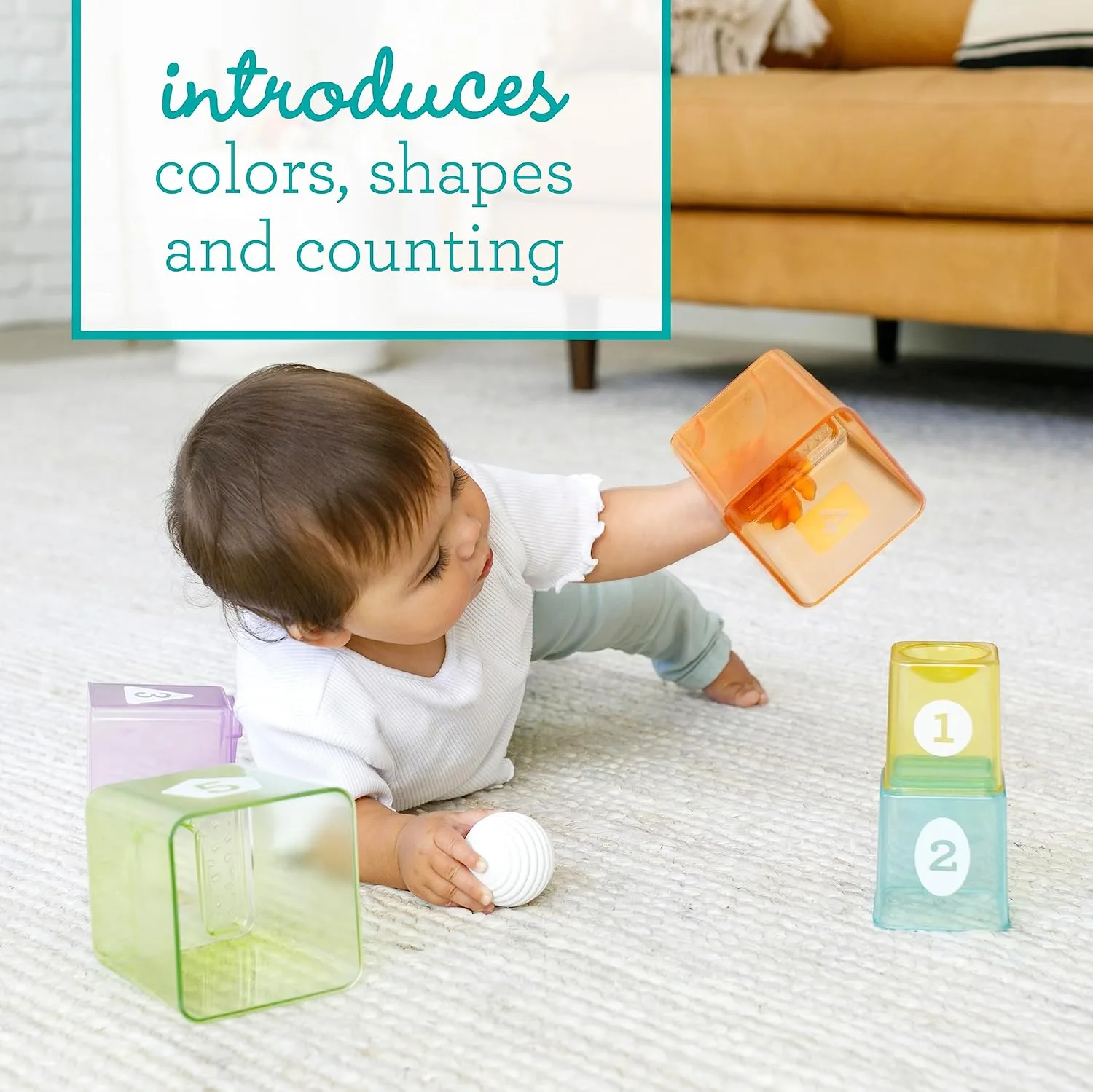 Набор Infantino Learning Set Cups and Balls, разноцветный, 6 предметов, включает 1 мяч, 5 стаканчиков для строительства — фото 4