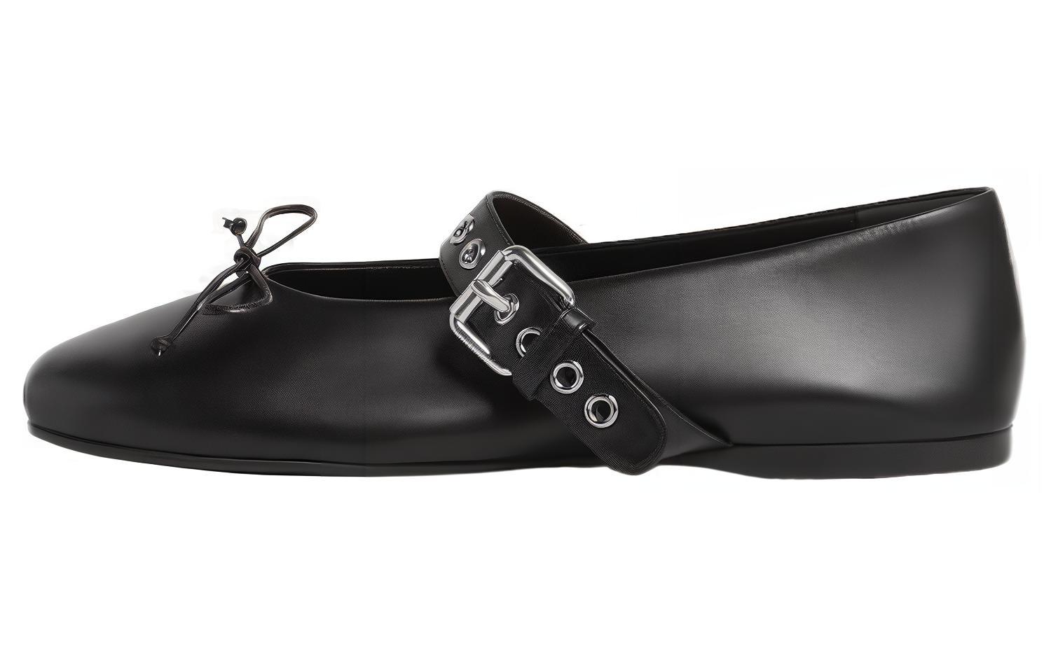 Балетки MIU MIU из кожи с пряжкой, черные
