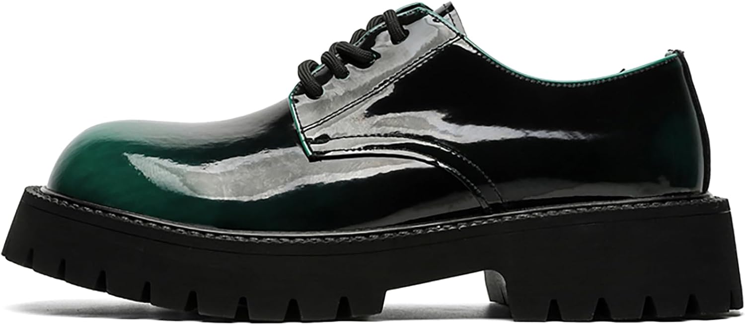 

Мужские оксфорды на платформе из лакированной кожи, модные, с широким носком, шнуровкой, удобной подошвой с глубоким протектором, низким устойчивым каблуком, деловые туфли для офиса, вечеринок, свадеб и выпускных Qeosnbx, зеленый
