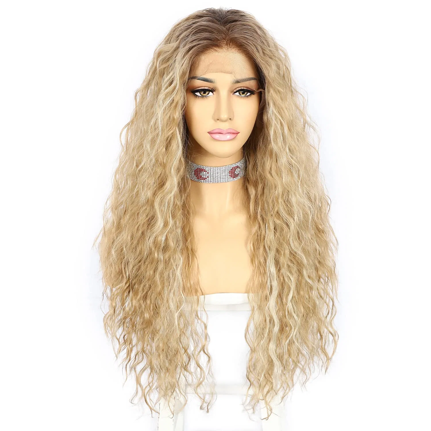 Кудрявый парик на кружевной основе «Lace Front Wig» 66 см, блонд с мелированием от Sapphirewigs Sapphirewigs, Ombre Blonde — фото 4