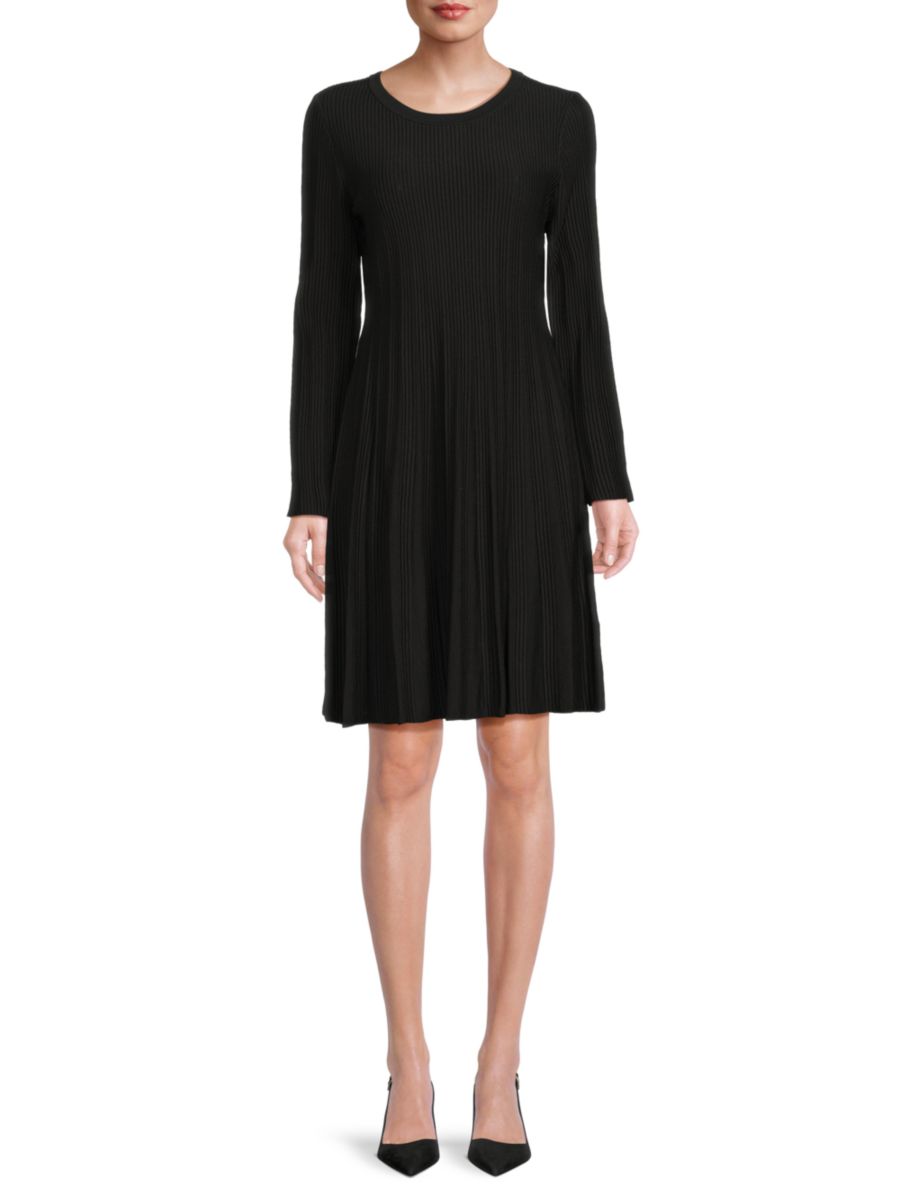 

Мини-платье А-силуэта в рубчик с круглым вырезом DKNY, черный