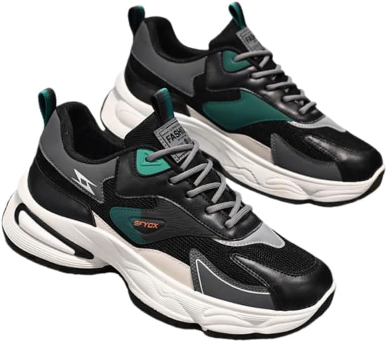 

Мужские спортивные кроссовки больших размеров на толстой подошве. Сетчатый материал для воздухопроницаемости. Шнуровка. Противоскользящая и прочная подошва Clolinde, черный