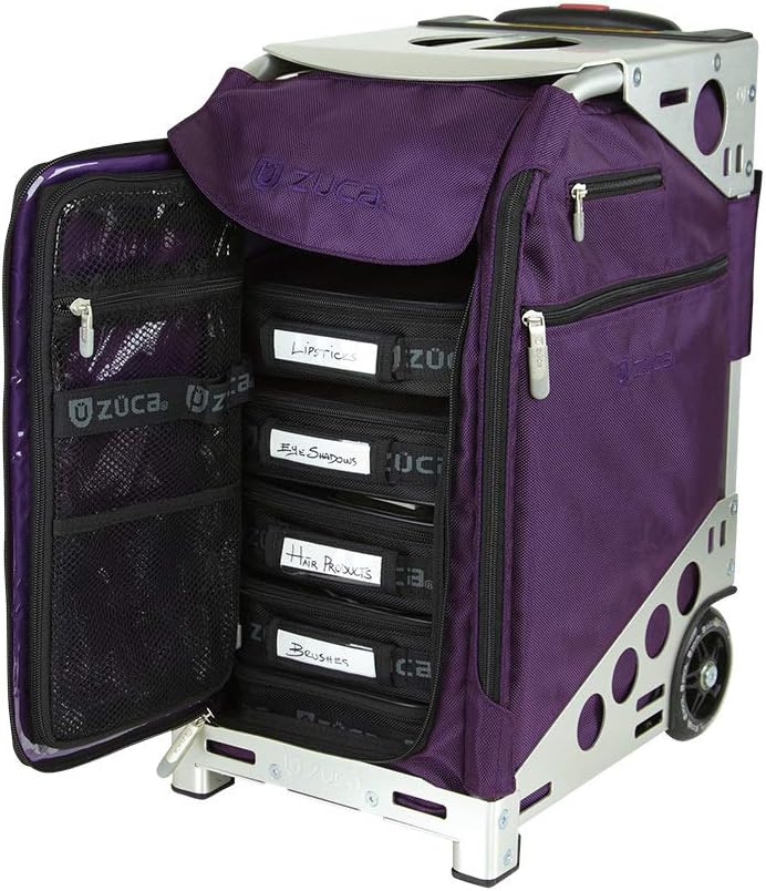 

Сумка на колесах ZUCA Pro Artist со встроенным сиденьем (фиолетовая сумка/серебристая рама) с набором чехлов и чехлом для переноски. Соответствует требованиям FAA к ручной клади., Черный, Сумка на колесах ZUCA Pro Artist со встроенным сиденьем (фиолетовая