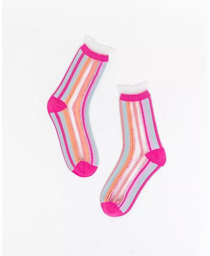 

Женские прозрачные носки ярких полосок с рюшами Sock Candy, мультиколор