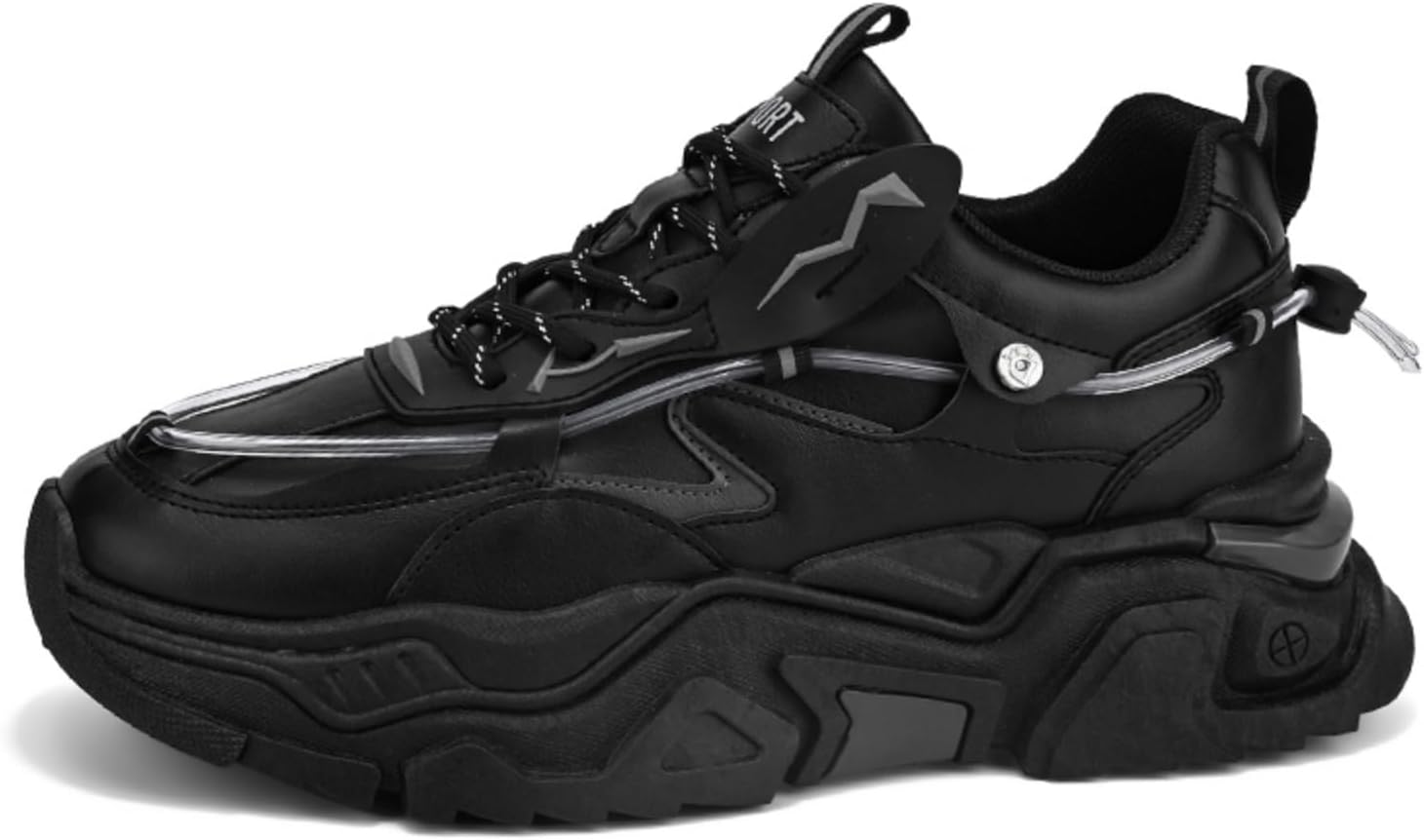 

Мужские массивные кроссовки, стильные с толстой подошвой, с регулируемыми шнурками, идеально подходят для уличной моды и повседневного комфорта Aokisx, черный