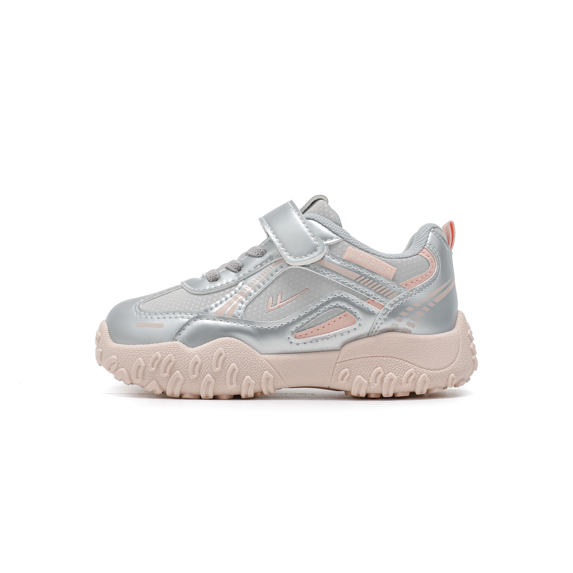 

Детские повседневные кеды на низкой подошве из искусственной кожи с противоскользящей, амортизирующей и износостойкой подошвой WARRIOR, серебро серый/розовый