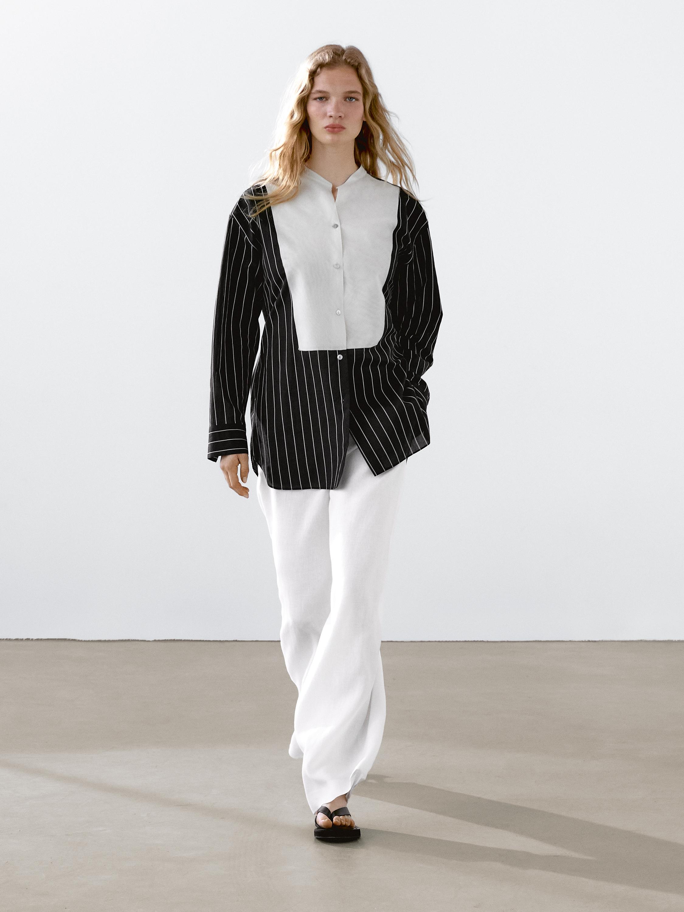 

Рубашка в полоску из хлопковой смеси Massimo Dutti, черный