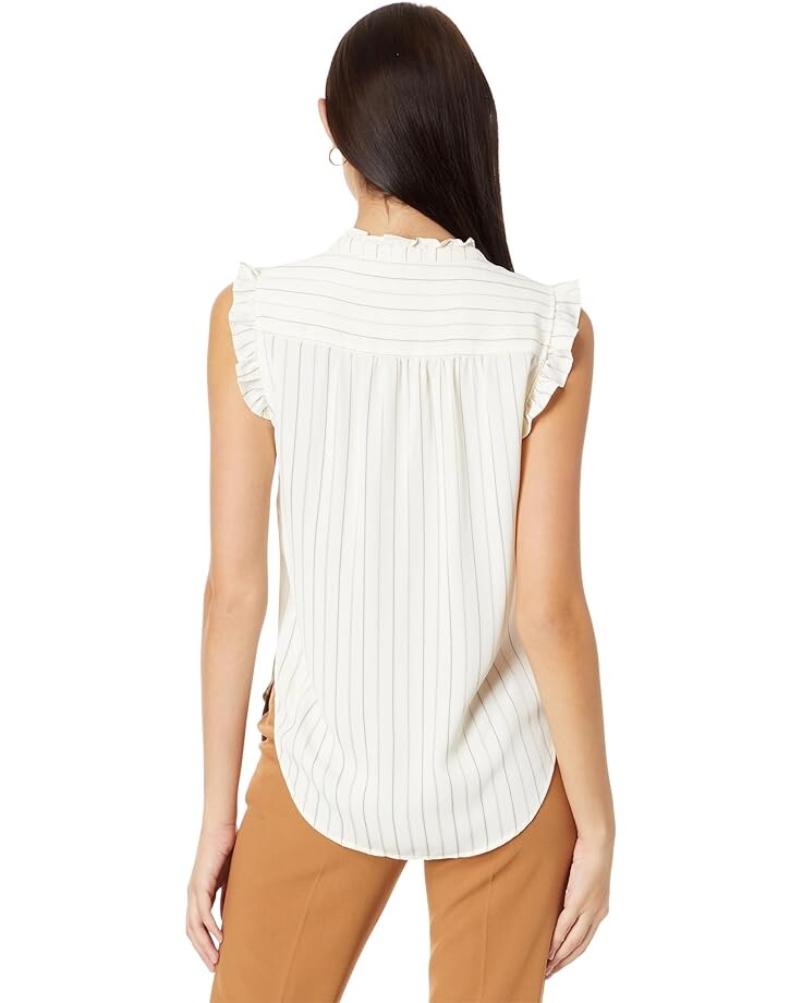 

Топ DKNY Sleeveless Ruffle Trim 1/2 Placket Popover Top, цвет Parchment/Black