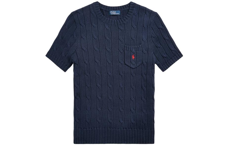 

Футболка с вышитым логотипом и вязаным узором Polo Ralph Lauren, Hunter Dark Blue