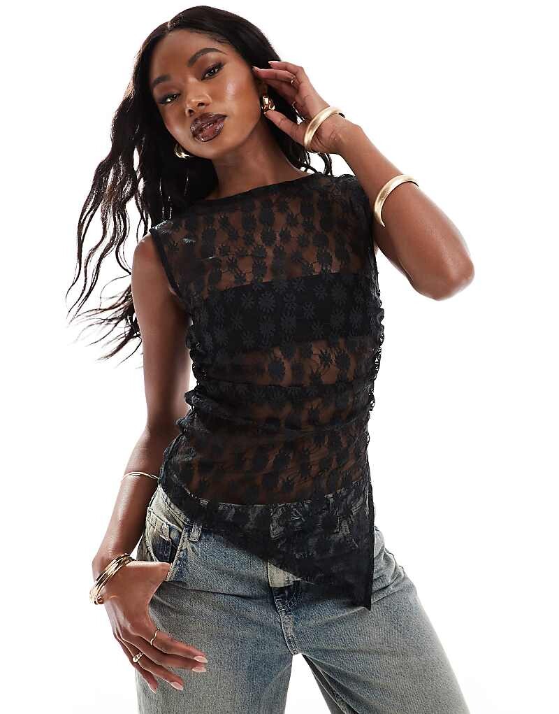 

Черный асимметричный топ из цветочного кружева ASOS DESIGN