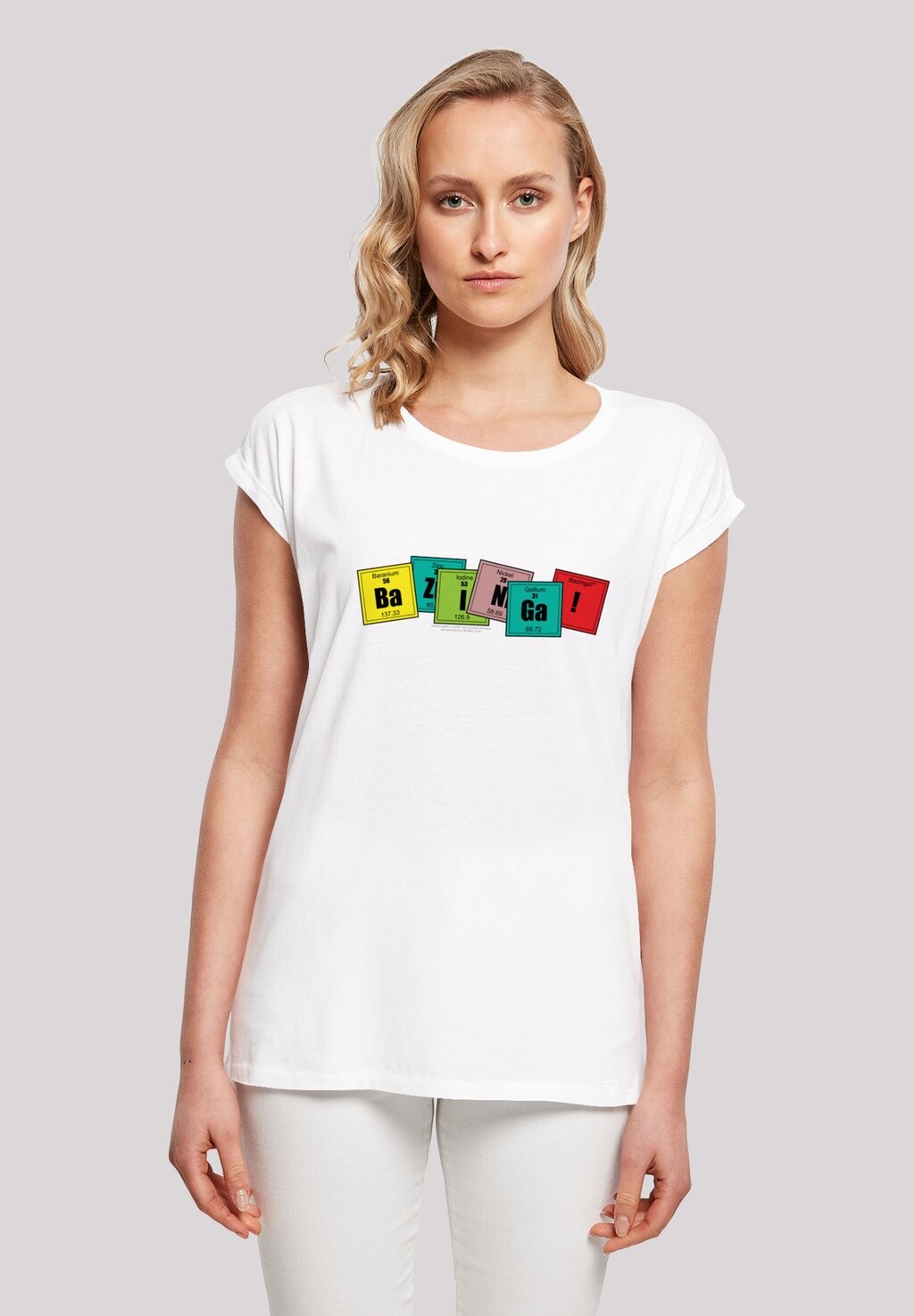 

Футболка с принтом EXTENDED SHOULDER 'BIG BANG THEORY BAZINGA ELEMENTS' F4NT4STIC, белый