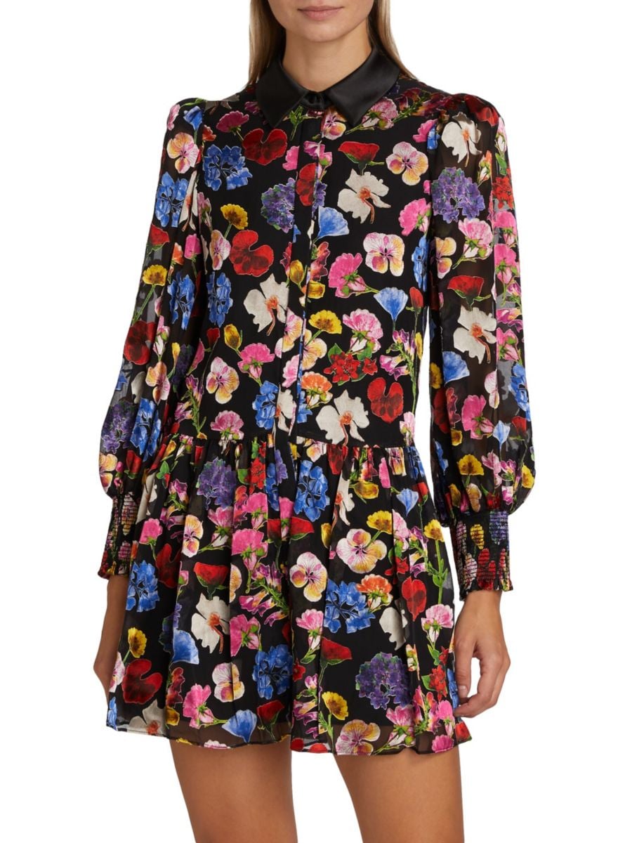 

Платье-рубашка Bertha Sheer с цветочным принтом Alice + Olivia, цвет Timeless Blossom