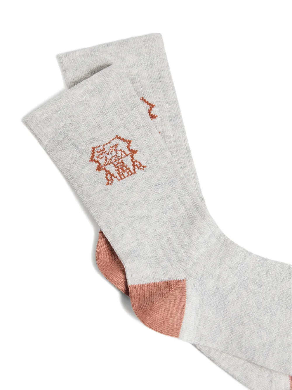 Рифленые хлопковые носки с интарсией Brunello Cucinelli Kids, серый — фото 2