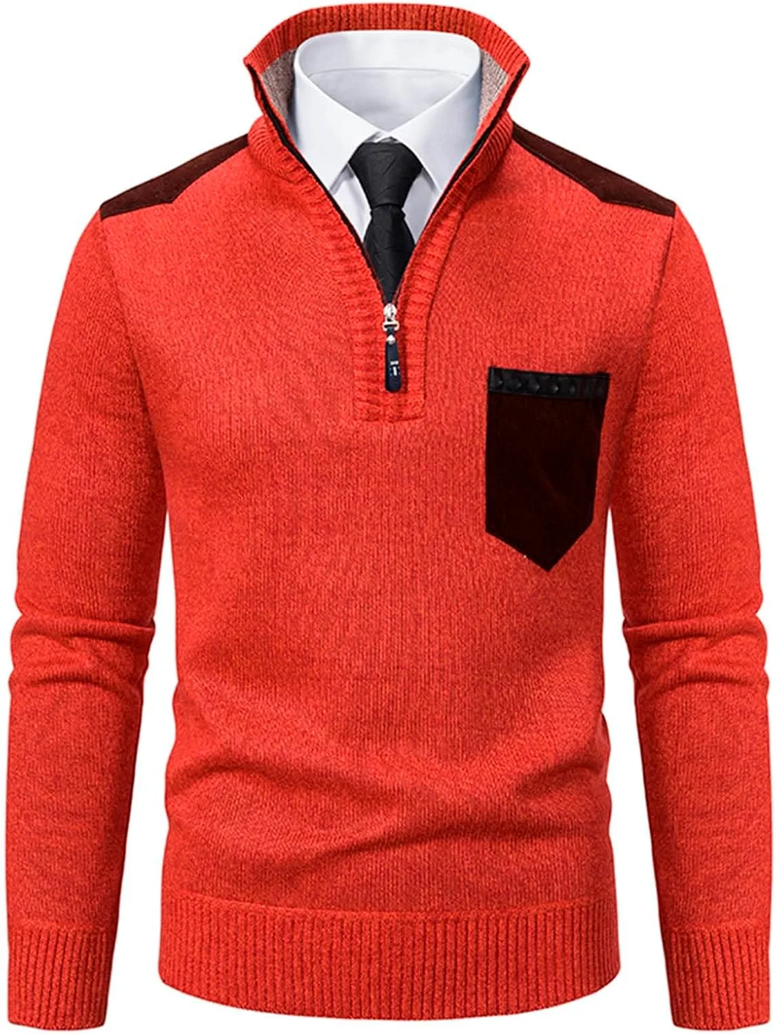 Мужской свитер с длинным рукавом и воротником-стойкой, Slim Fit, с передним карманом — фото 2