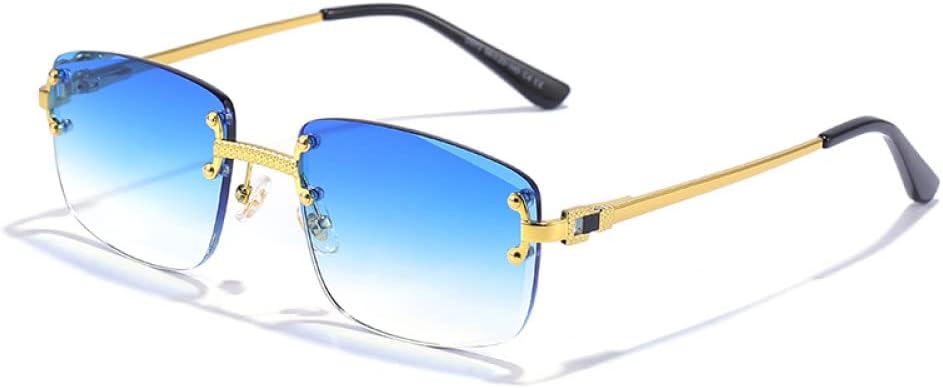 

Панк-очки, маленькие прямоугольные, для мужчин и женщин, дизайнерские, без оправы, с градиентными линзами, металлические, солнцезащитные очки для мужчин, UV400 MTZJH, C19 Gold Blue Clear