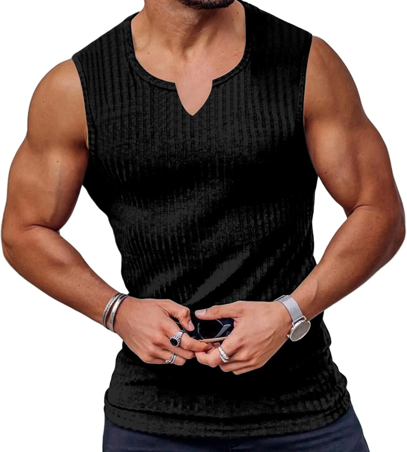 Танк топ мужской ribbed knit, Generic, черный