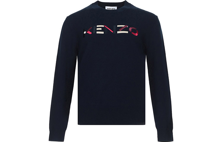 

Футболка с логотипом Letter вязаная женская синяя KENZO, морской синий