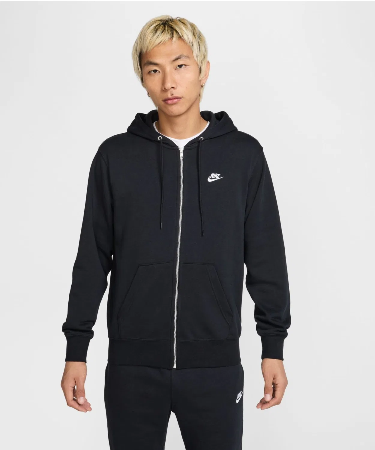 Флисовая кофта Nike Club с капюшоном, на молнии, длинный рукав, чёрная