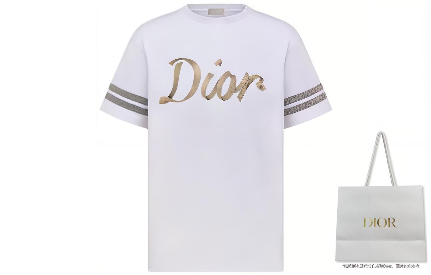 Футболка DIOR с расслабленным кроем и логотипом в виде ленты, белая — фото 3
