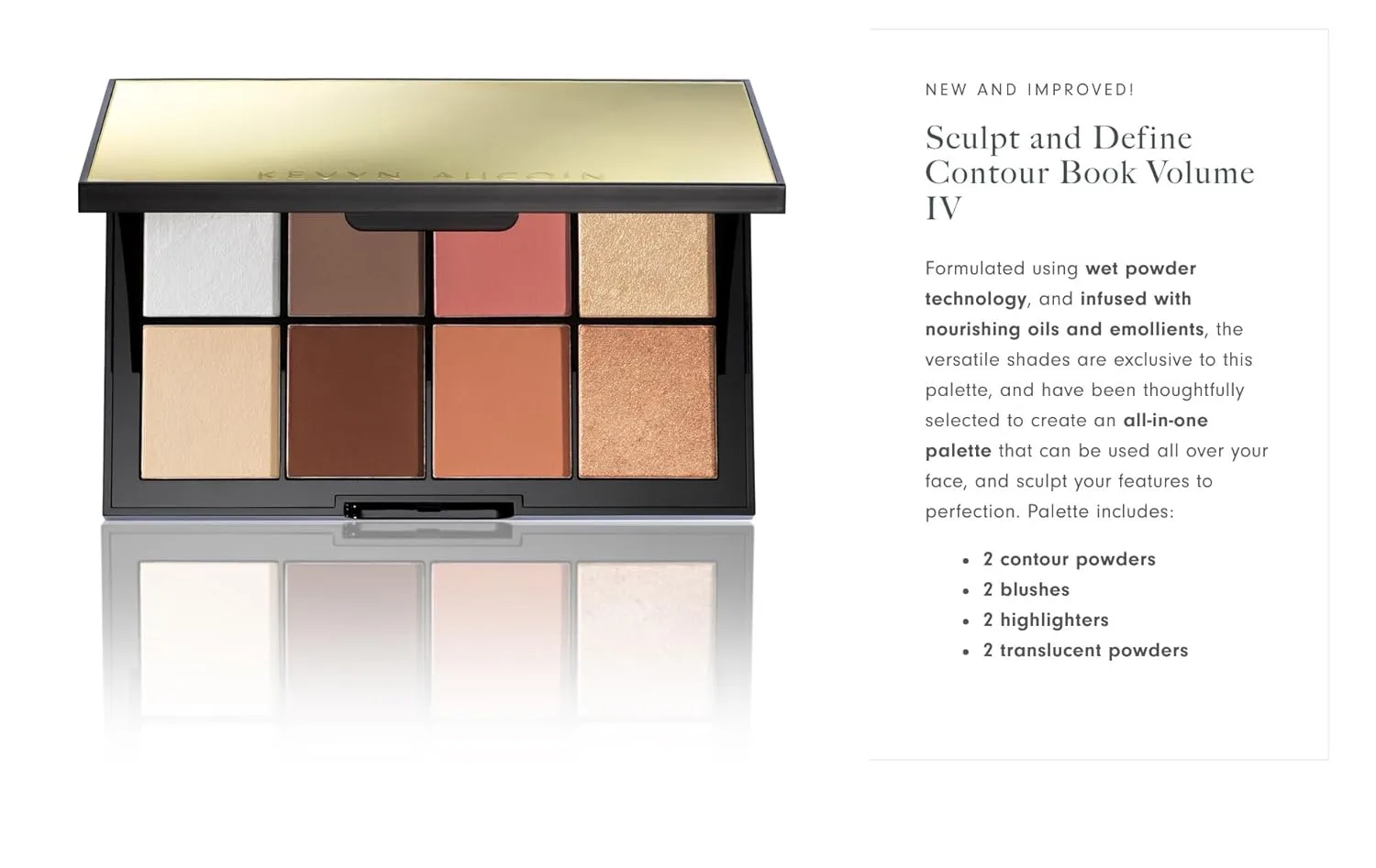 Kevyn Aucoin Sculpt and Define Contour Book: универсальная палетка для контуринга, подчеркивает черты лица, скульптурирует скулы, нос и линию подбородка, включает хайлайтеры для сияния, подходит для всех тонов кожи 1 штука (1 шт.), VOLUME 4 — фото 2