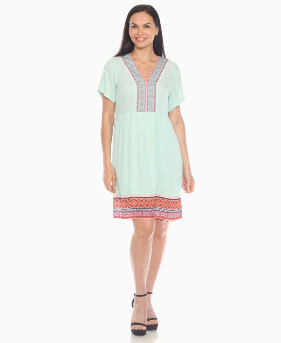 

Женское платье-футляр с короткими рукавами, вышивкой и V-образным вырезом White Mark, Mint