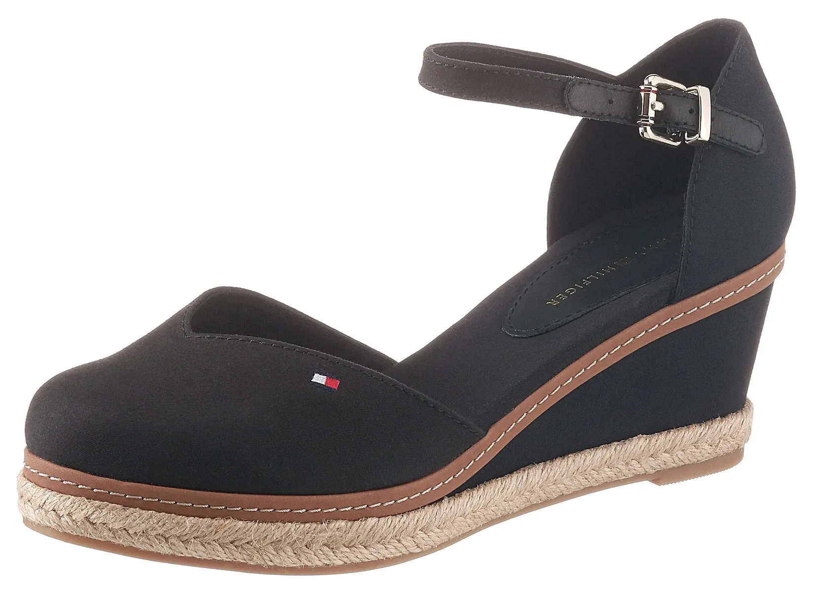 

Туфли-лодочки с зажимом Tommy Hilfiger "BASIC CLOSED TOE MID WEDGE", босоножки с ремешками, танкетка, летняя обувь, с регулируемой пряжкой, черный