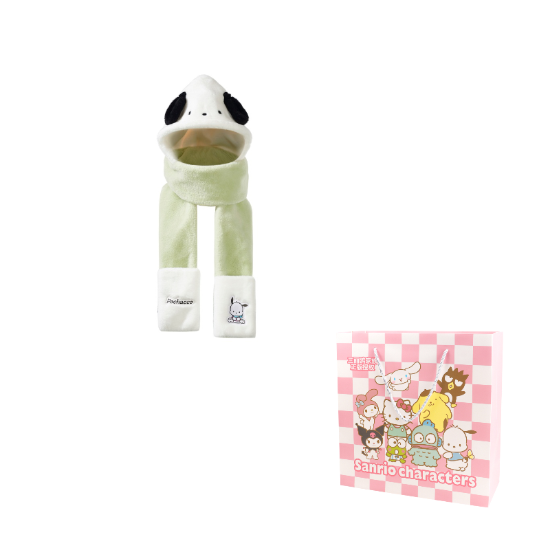 

Капюшон Pacha Dogs и плюшевая шапка женская Sanrio, pochacco зеленый белый three-piece set