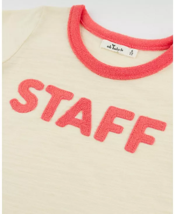Футболка унисекс с аппликацией "staff" и принтом "billie slub ringer tee" - детская Oh Baby!, белый — фото 3