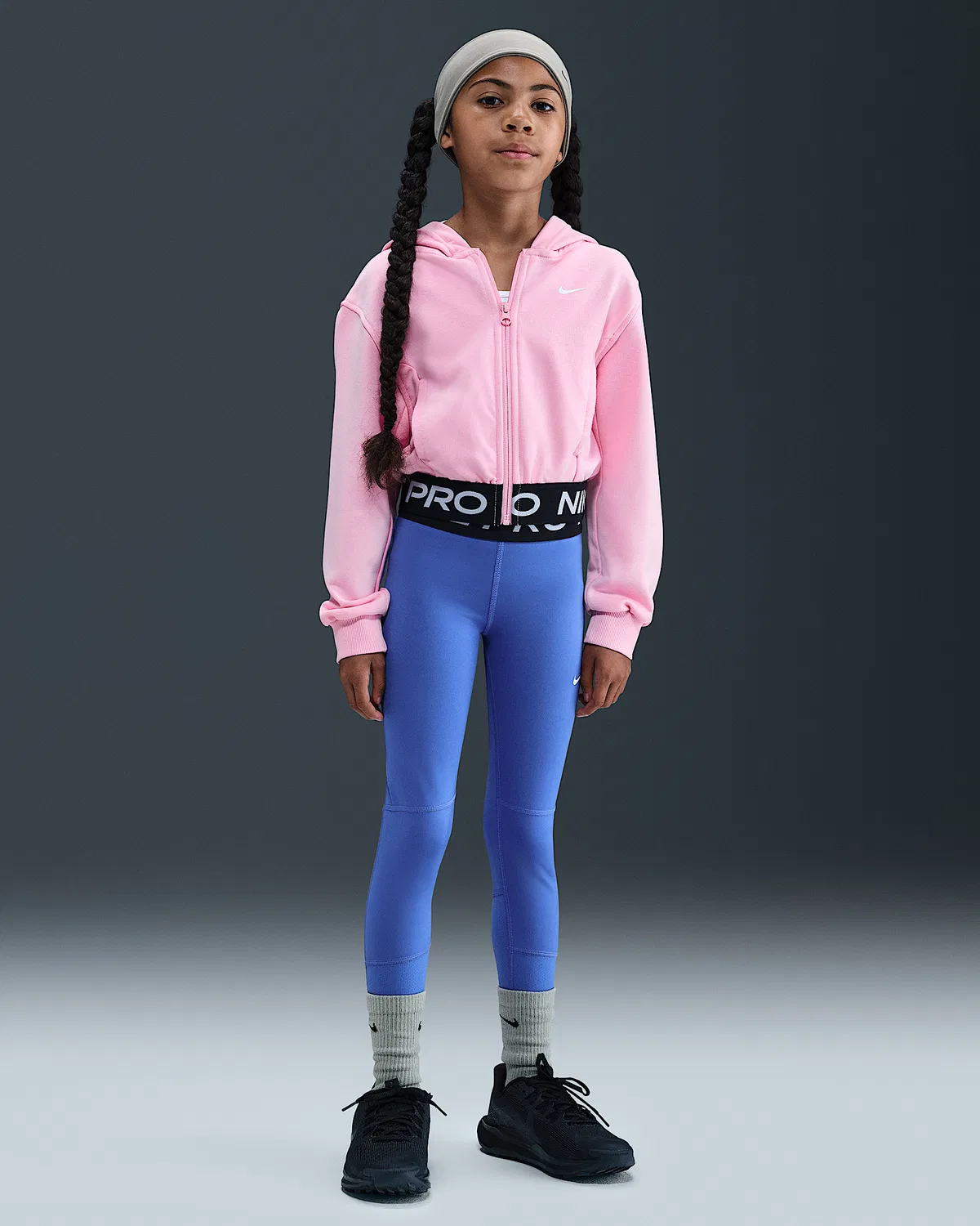 Детская (девичья) флисовая кофта Nike Pro Fleece Dri-FIT на молнии, Medium Soft Pink/Medium Soft Pink/Black/White — фото 4