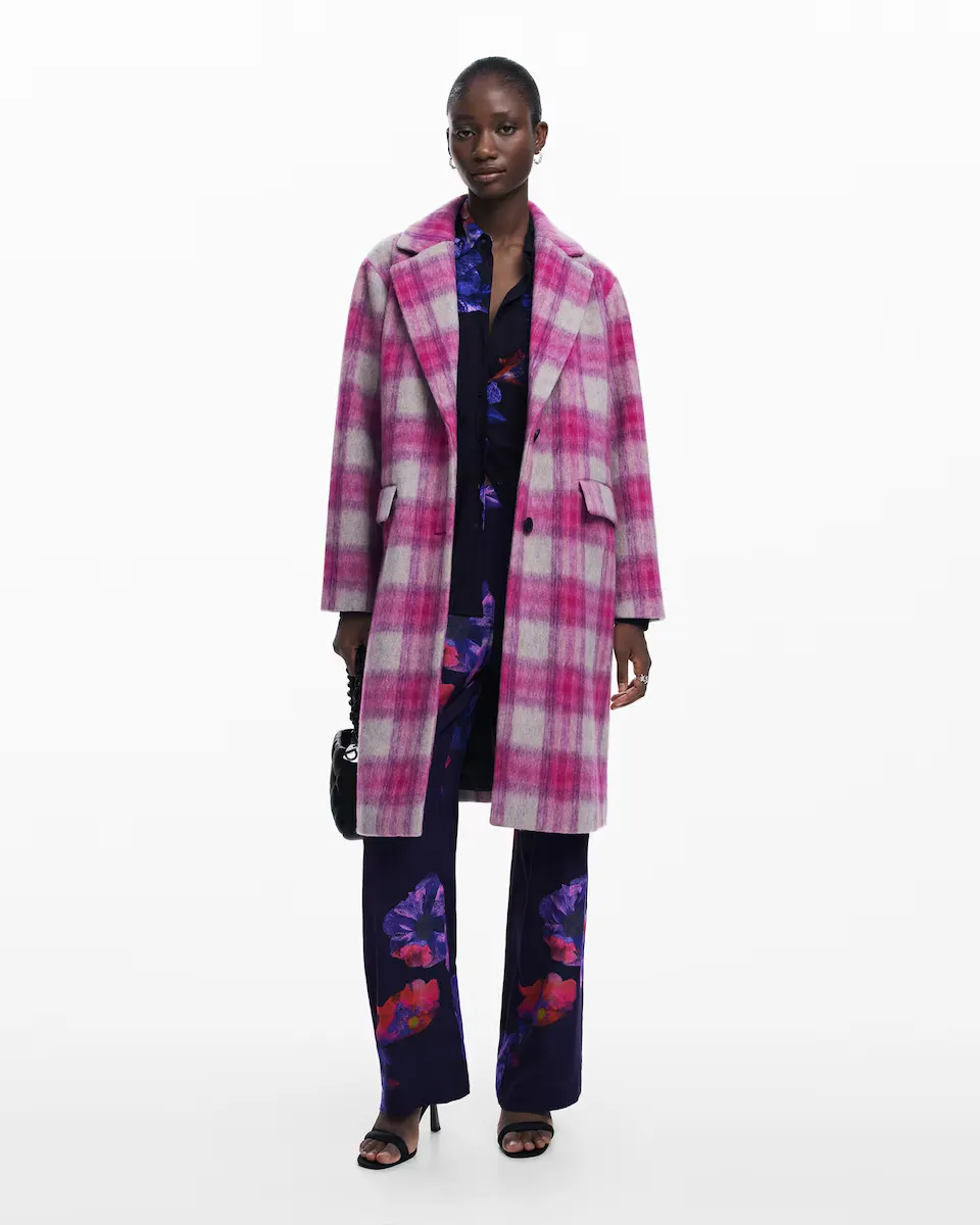 

Женское пальто в розовую клетку тартан Desigual, розовый