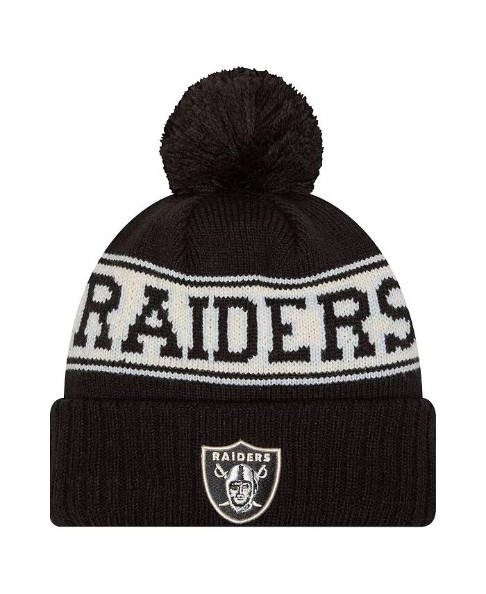 

Мужская черная вязаная шапка Las Vegas Raiders Retro с манжетами и помпоном New Era