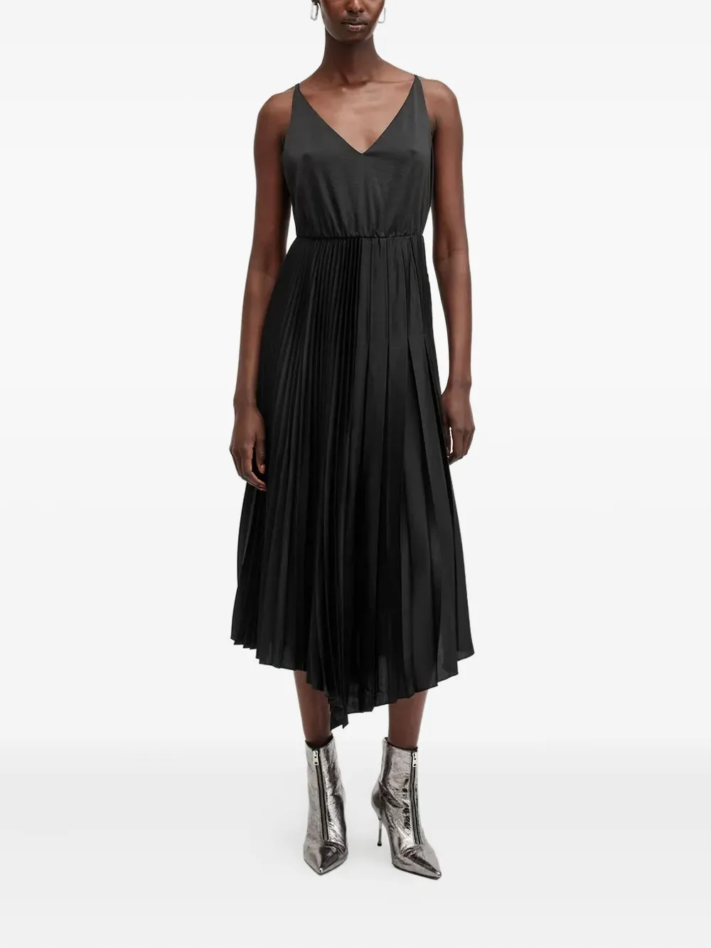 

Асимметричное плиссированное платье AllSaints, черный