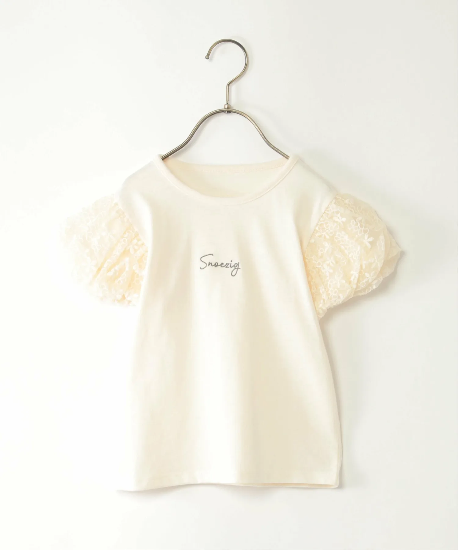 Футболка с цветочным тюлевым рукавом и логотипом (120–160 см) Ikka, off white