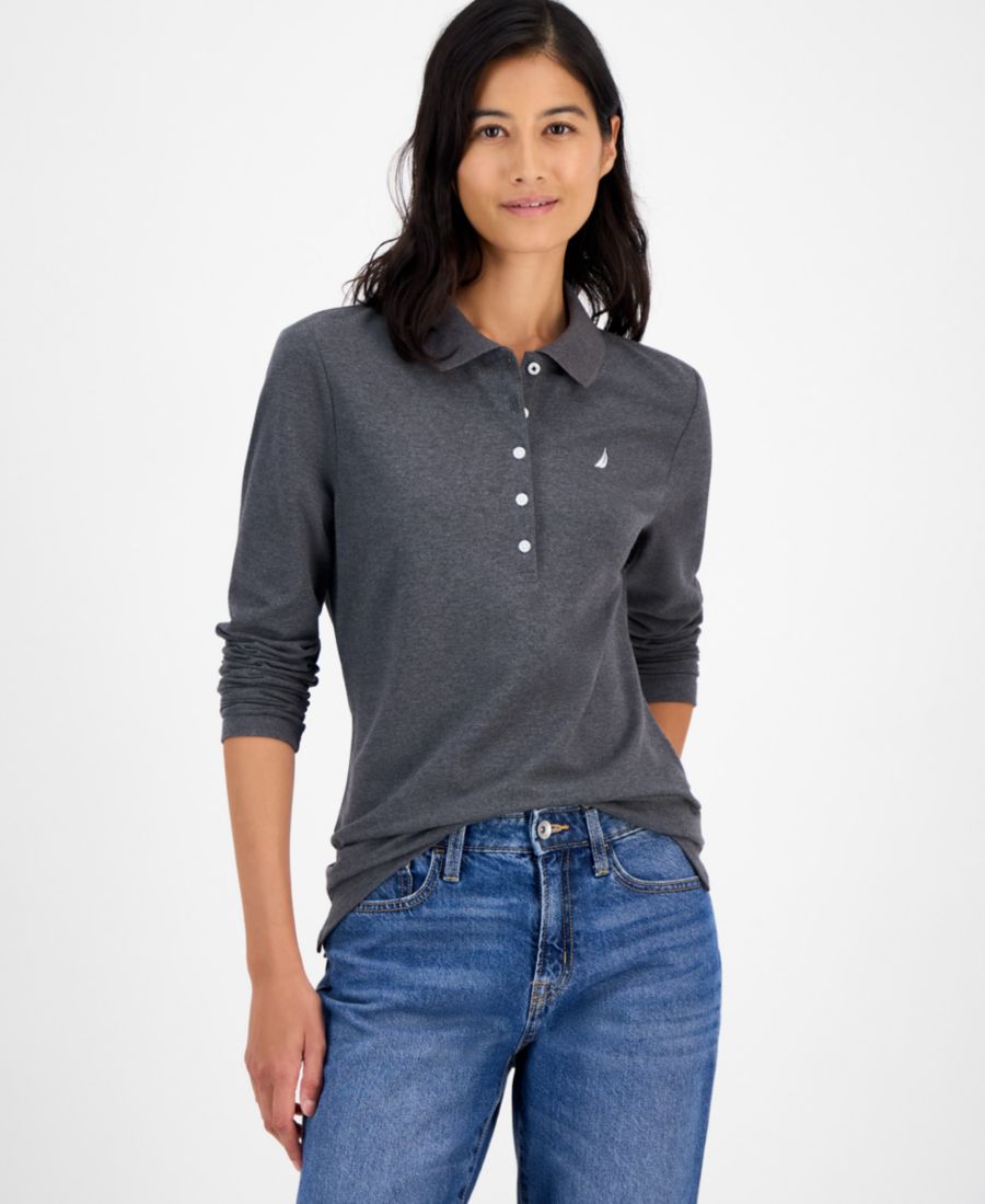 

Женская рубашка-поло с длинным рукавом Nautica Jeans, Charcoal Heather