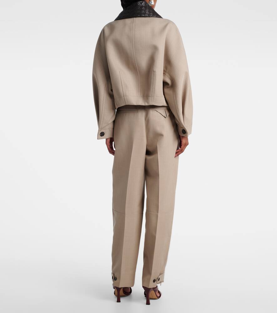 Кроп куртка из шерсти с кожаными деталями Bottega Veneta, Beige Melange — фото 3