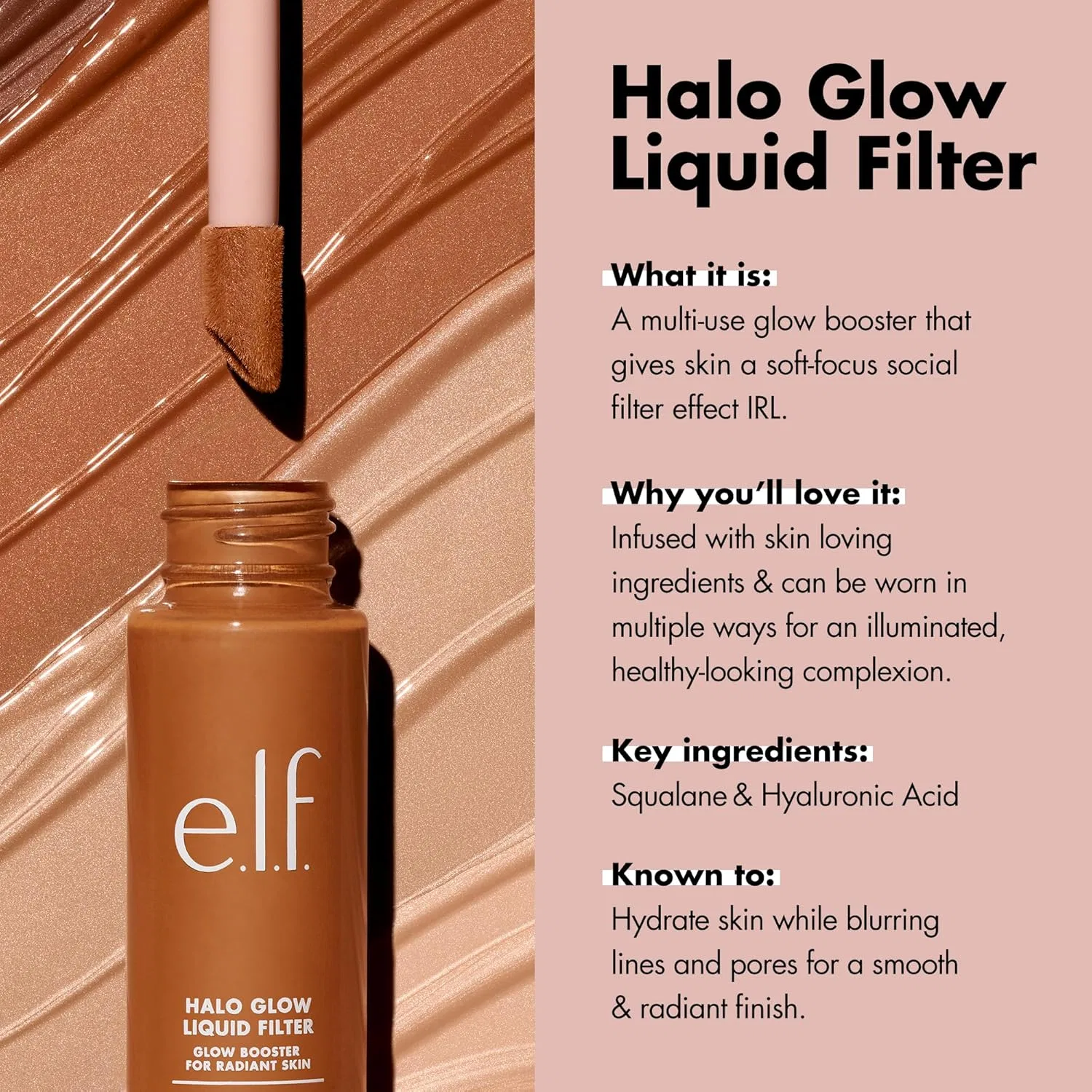 Хайлайтер жидкий e.l.f. Halo Glow Liquid Filter с гиалуроновой кислотой, 7 Deep/Rich — фото 3