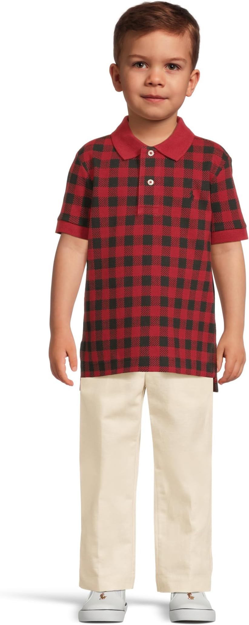 Рубашка-поло из хлопковой сетки в клетку Buffalo Check Polo Ralph Lauren Kids, Red — фото 4