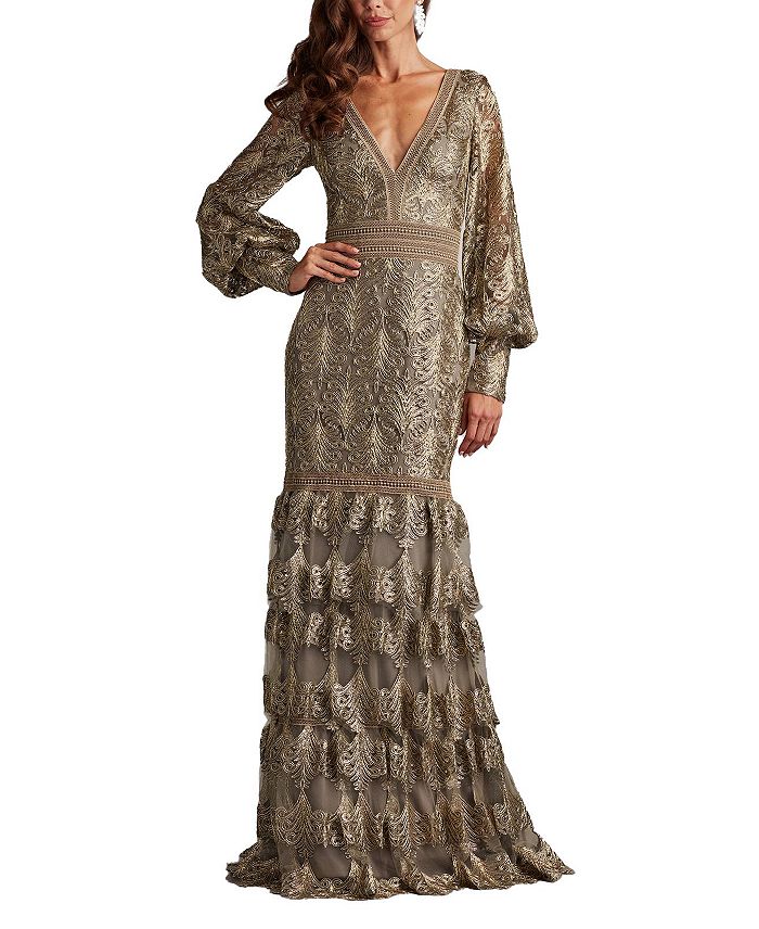 

Aponi Многослойное платье с вышивкой пайетками Tadashi Shoji, золотой