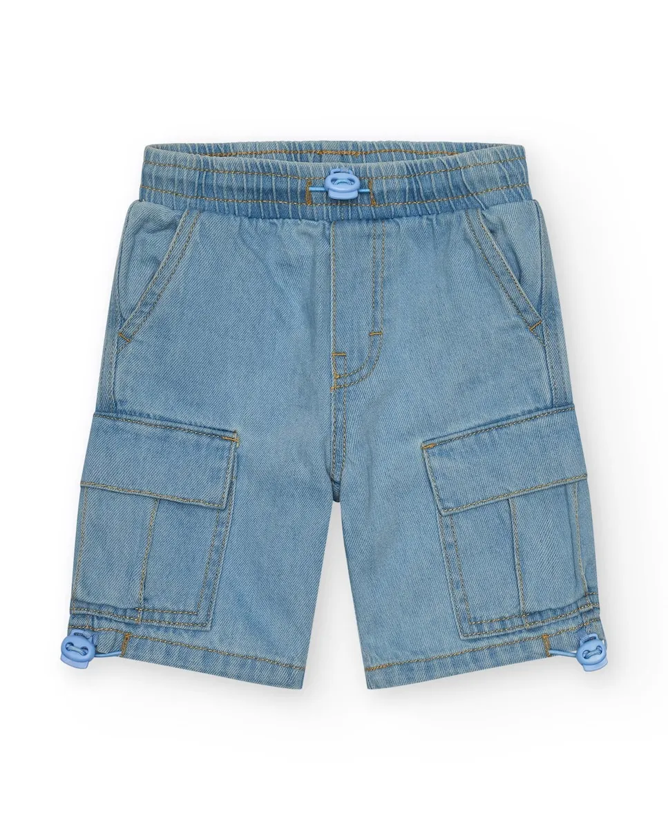

Детские бермуды карго из джинсовой ткани с регулируемыми манжетами Tuc Tuc, светло-голубой
