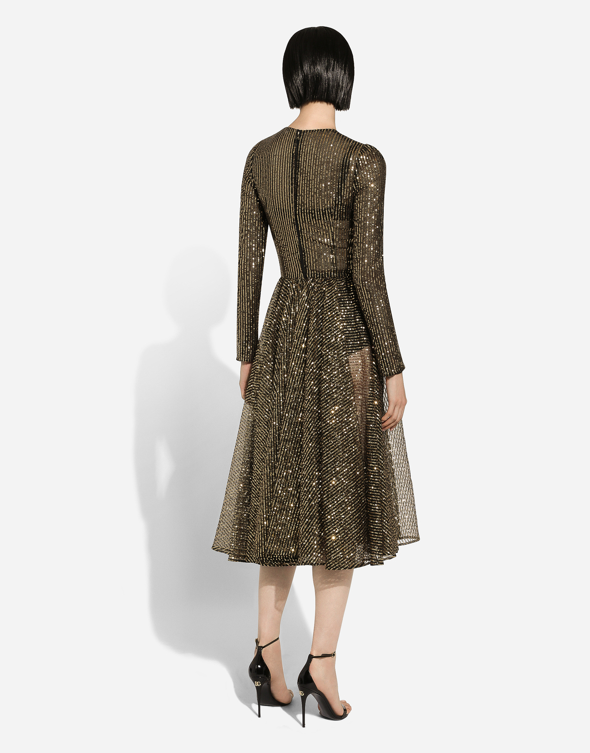 Миди-платье с длинными рукавами, украшенное пайетками Dolce & Gabbana, золото — фото 3