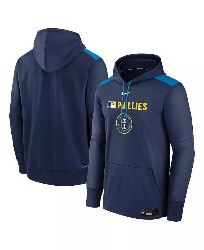 

Мужская синяя толстовка с капюшоном Philadelphia Phillies Authentic Collection City Connect Therma Pullover Nike