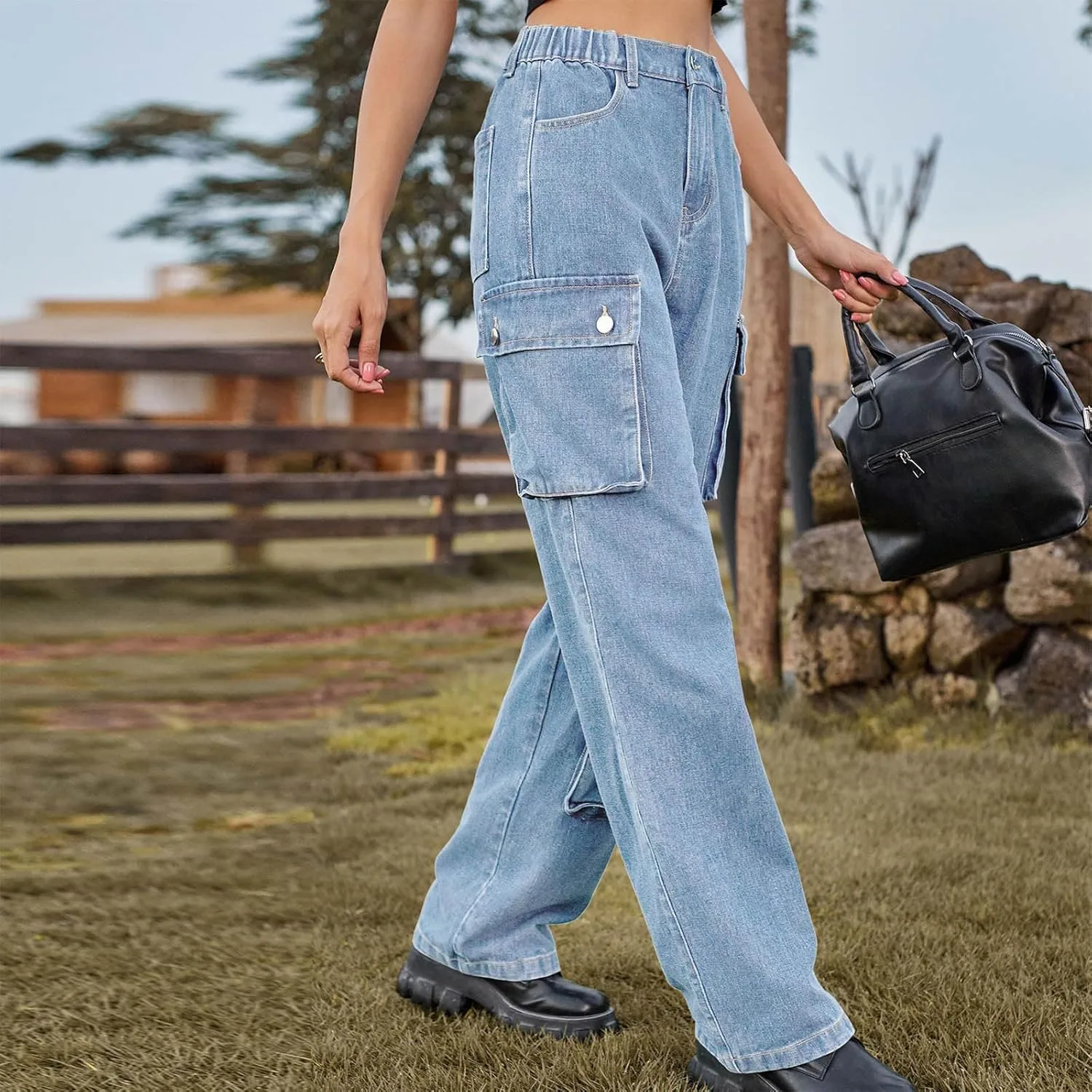 Карго джинсы женские baggy high waisted wide leg — фото 3