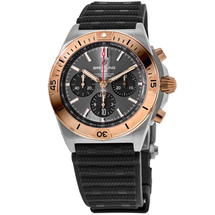 

Breitling Chronomat B01 42 автоматический хронограф серый циферблат 18-каратное розовое золото безель резиновый ремешок мужские часы