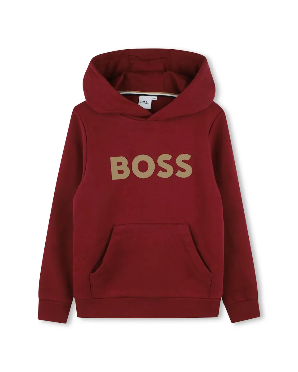 

Толстовка для мальчика с капюшоном и логотипом спереди BOSS Kidswear, цвет Granate