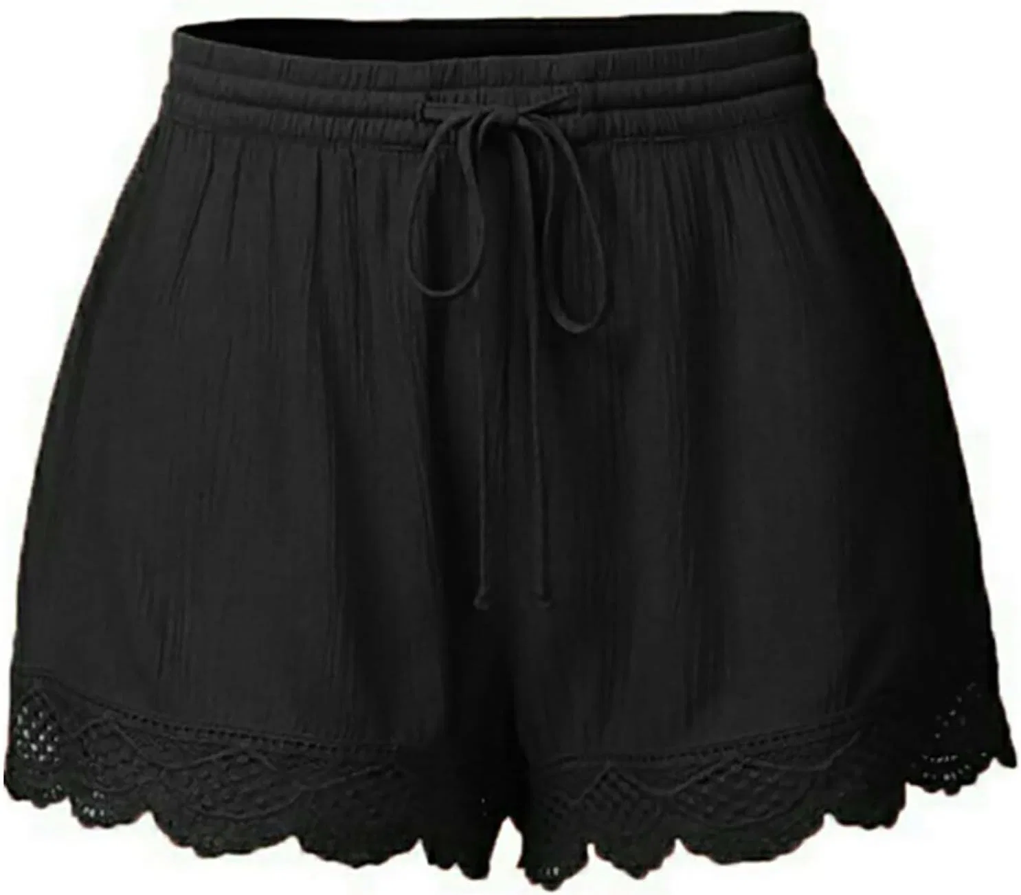 Шорты с высокой талией, вышивка, рюши, хлопок, Black