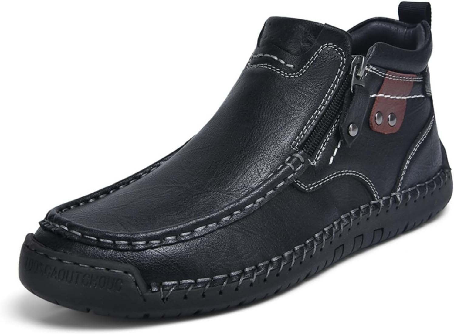 

Мужские кожаные полусапожки чукка средней высоты с боковой молнией, повседневные, удобные, с закругленным носком, нескользящие лоферы для прогулок и походов на свежем воздухе Boaobaihuo, черный